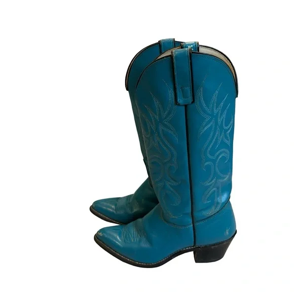 Vintage Sheplers Gorgeous Teal Blue Tall Western Boots. - Picture 4 of 16